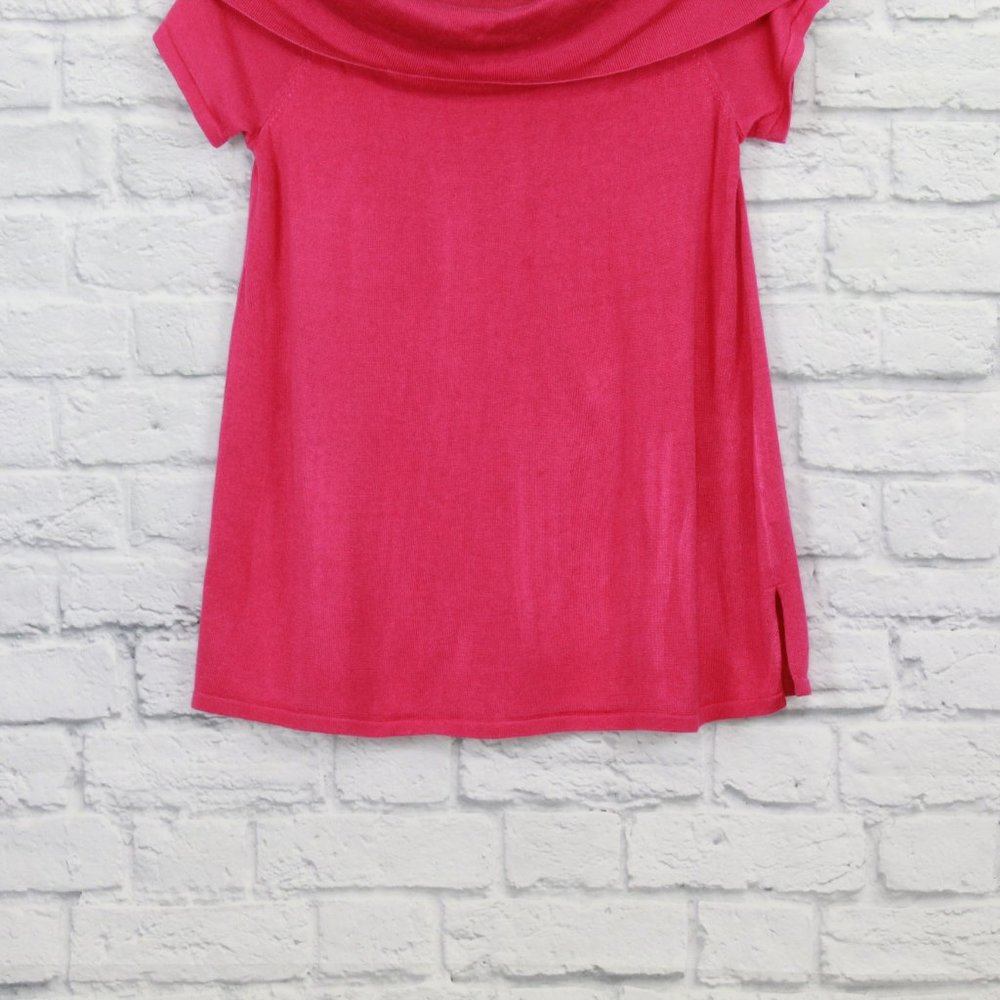 Vince Camuto Pink Rib Knit Folded Loose Turtleneck Short Sleeves Blouse Size S - Picture 3 of 10
